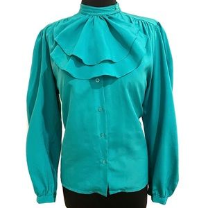 Vintage Ruffle Bib Blouse Moss Green